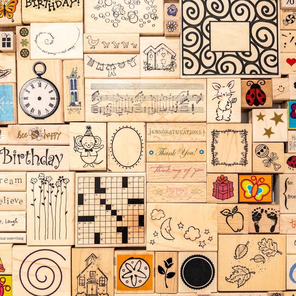 Vintage Y2K Wood Rubber Stamp 95 Lot Card Making Scrapbooking Mixed Media Craft